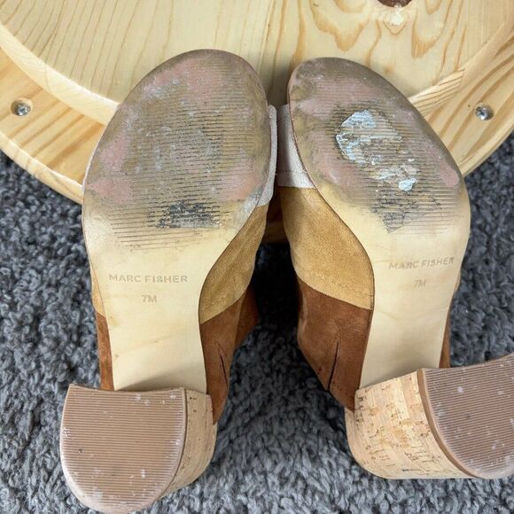 Marc Fisher Mules Womens Size 7 Suede Sandals Open Toe Cork Block Heel Shoes - Picture 8 of 8